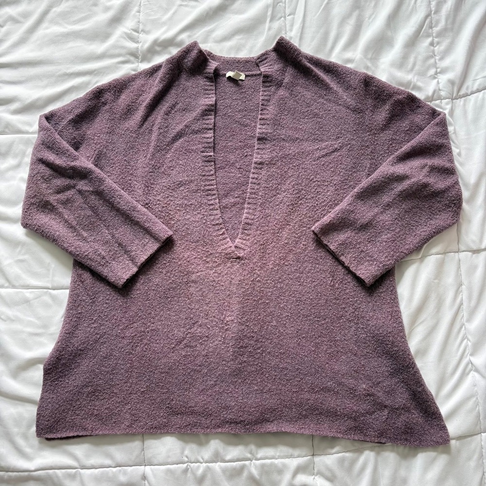 J. Jill Stretch Wool Blend Boucle Knit V-Neck Tunic Sweater Mauve Purple XLP